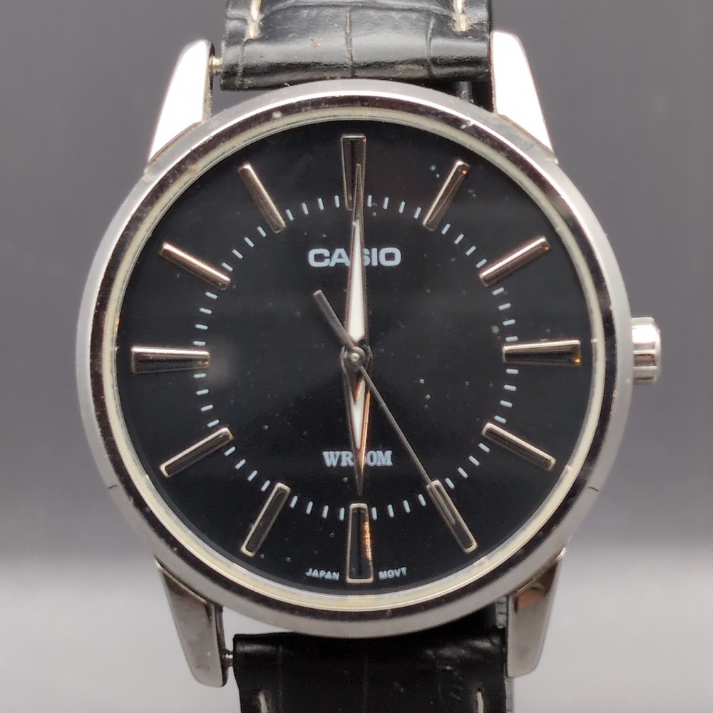 Casio MTP‑1303PL‑1AV Leather Black Dial Men's Watch – 5 ATM, Quartz, Classic